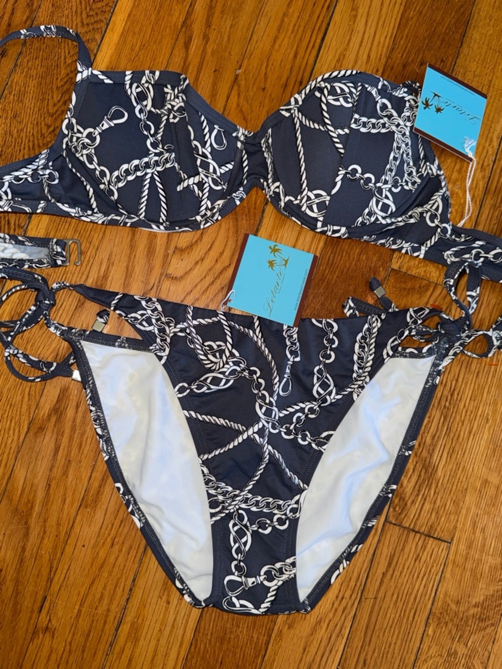 NWT letarte luxe 2 piece bikini swim set M top L bottoms side tie